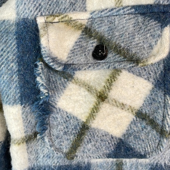 VINTAGE Unisex Blue Plaid Shacket Jacket Wool Mohair Blend Size XS/S *As  Is* - Picture 8 of 10